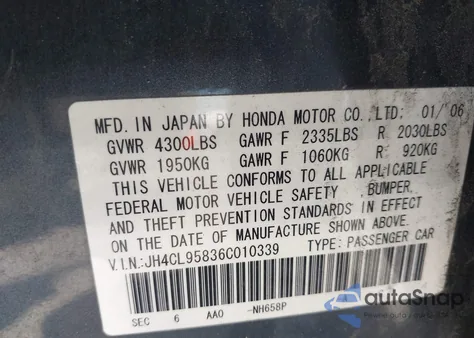 2006 Acura Tsx z USA, uszkodzony, nr VIN JH4CL95836C010339